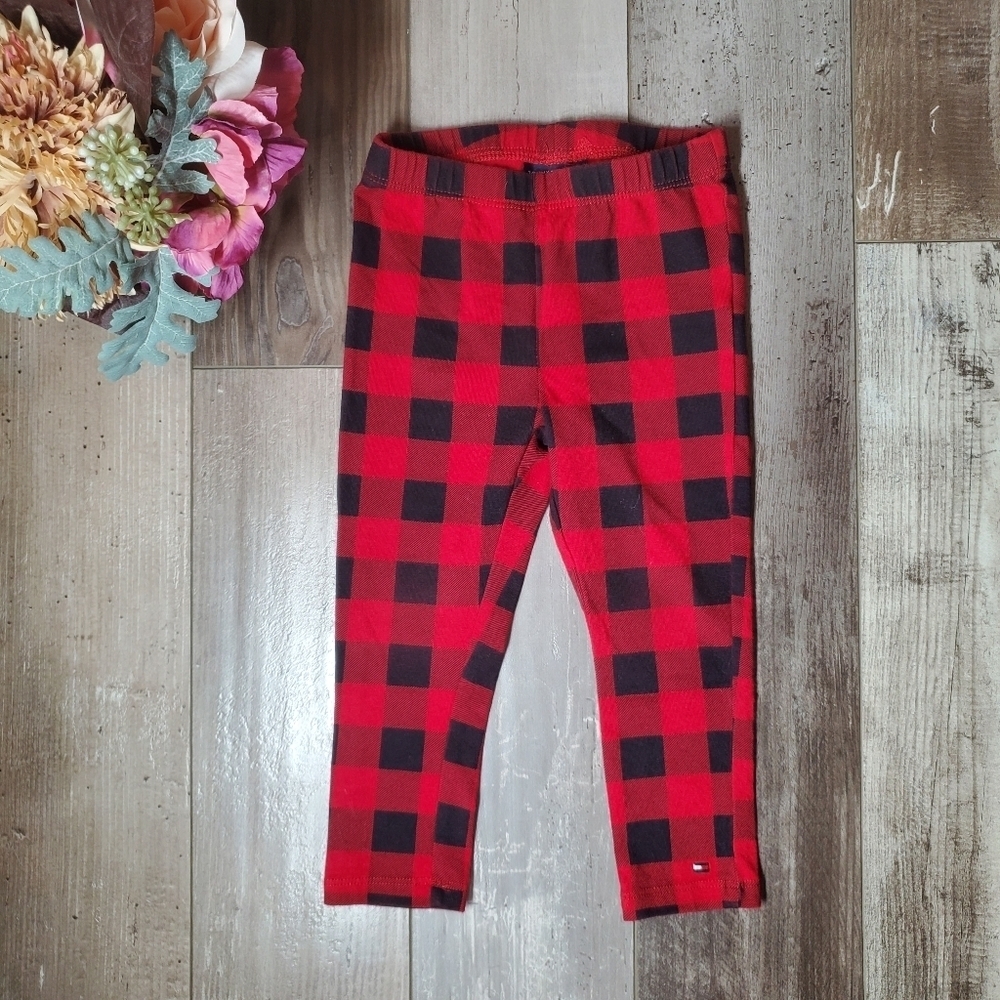 Tommy Hilfiger Buffalo Plaid Red and Black Pull-on Leggings Size 2T NWOT